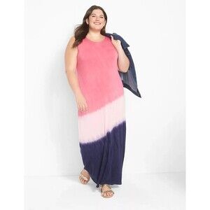 Lane Bryant LIVI Maxi Dress Sleeveless Pink Blue Tie Die Strappy Stretchy Pocket